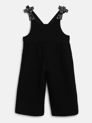 Girls Solid Black Knitted Long Dungaree